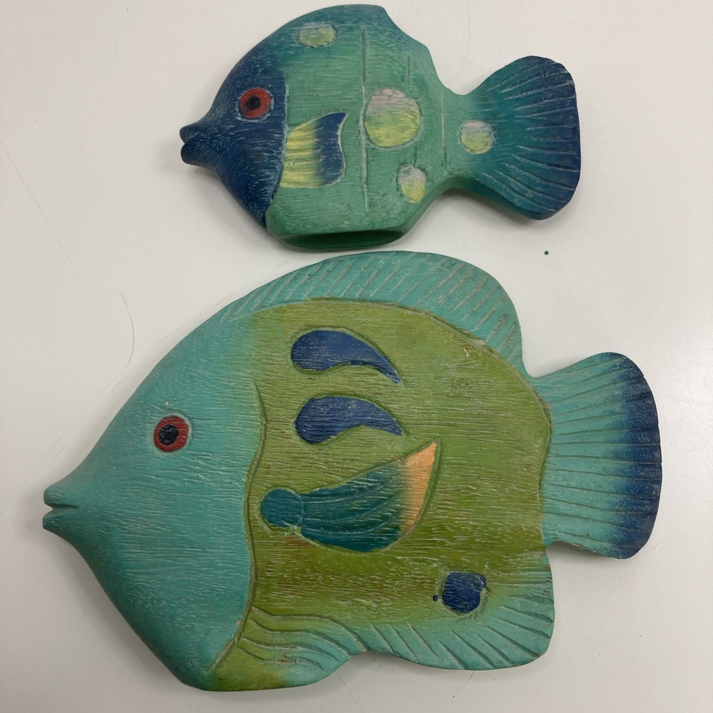 Vtg Pier 1 Imports Carved Wood Fish‎ Set of 2 Nautical Decor Saltwater Fish - Picture 5 of 9